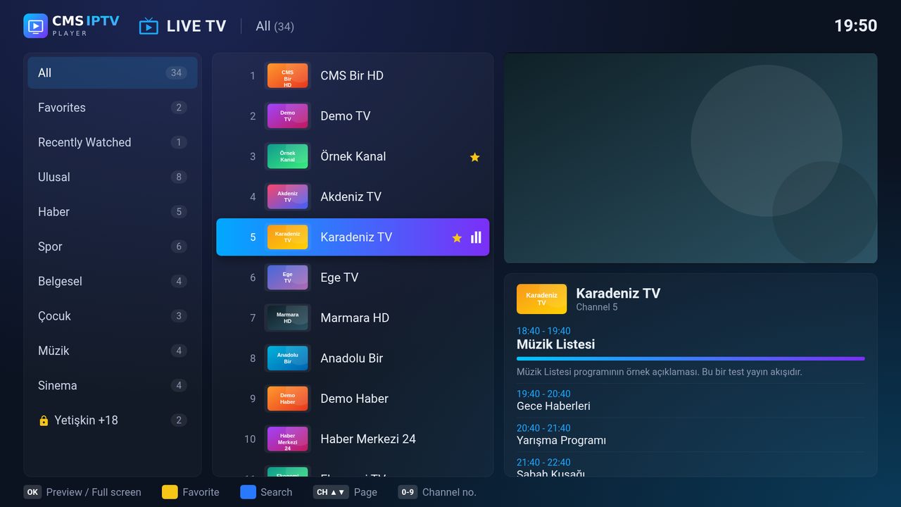 Live TV and TV guide