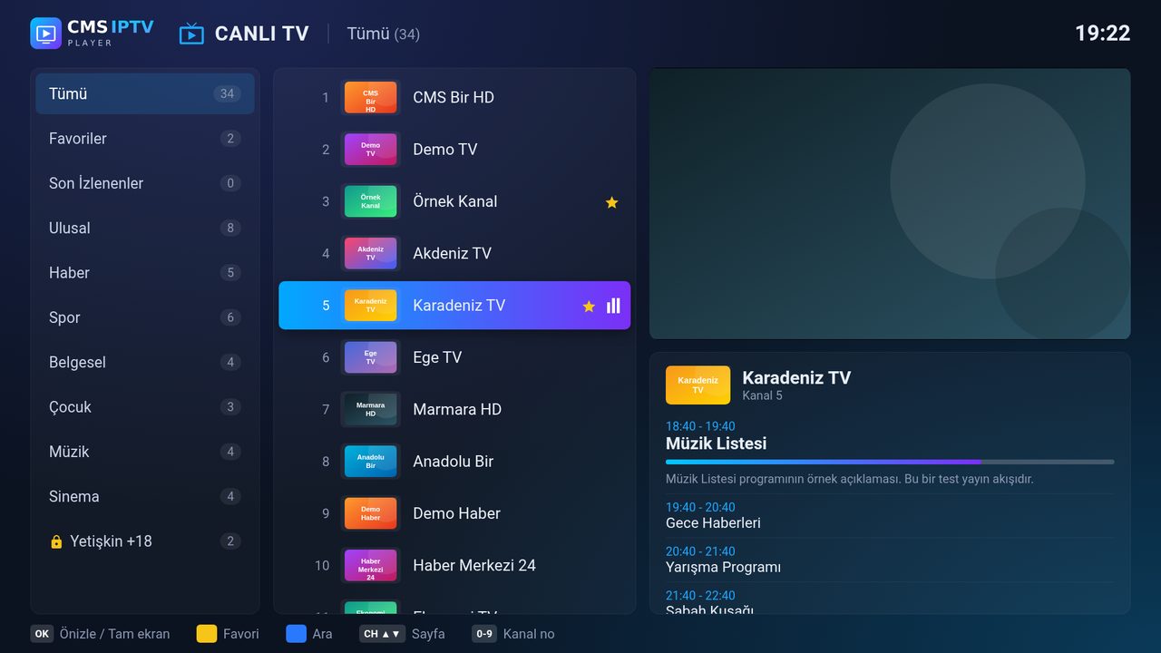 Canlı TV ve yayın akışı